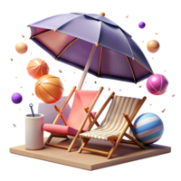 dramatic abstract Beach Umbrella and Chairs Isolated on Transparent Background professional png
