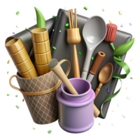 magnificent minimalist Bamboo Utensil Set Flat Lay Transparent Background high resolution png