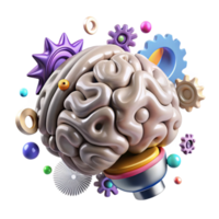 dramatic vintage Brain with Cogs Rotating Silver Isolated high quality png