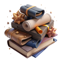 serene modern Pile of Old Books and Scrolls Cutout Dusty Texture high quality png