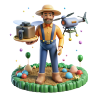 beautiful traditional Farmer with Drone in Field Transparent Background authentic png