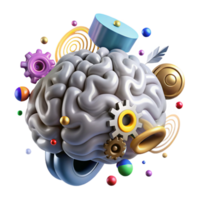 serene creative Brain with Cogs Rotating Silver Isolated detailed png