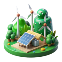 serene rustic Green Energy Landscape with Windmills and Solar Panels Transparent Background premium png