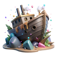 dramatic modern Sunken Shipwreck Front View Cutout on White Background professional png