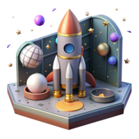 extraordinary vintage Space Rocket Launch Pad View Isolated high quality png
