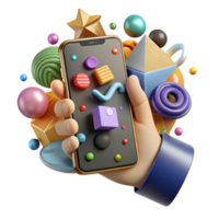 extraordinary abstract Hand Holding Smartphone with Social Media Live Stream Interface Isolated original png