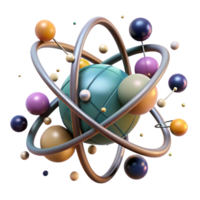 vibrant minimalist Atomic Nucleus Structure 3d Model Transparent Background high resolution png