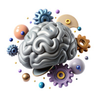 magnificent abstract Brain with Cogs Rotating Silver Isolated png