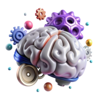 dramatic modern Brain with Cogs Rotating Silver Isolated premium png