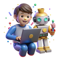extraordinary abstract Child Programming Robot on Laptop Isolated detailed png