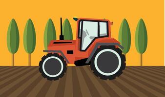 design illustration of a tractor working in a farm field, symbolizing agriculture, machinery vector