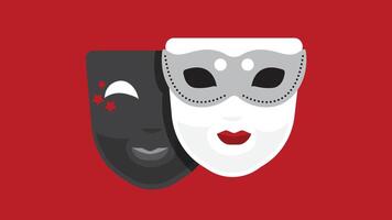 Stylized illustration of theater symbols featuring the iconic masks of happy and sad faces, representing the dual nature of performance and the emotional range of theater vector