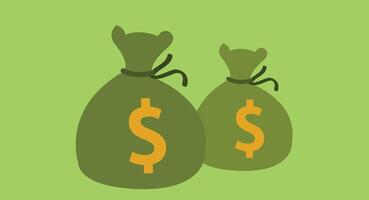 Flat design illustration of green bags filled with money, isolated against a clean background, symbolizing wealth, savings, and financial success in a minimalist and modern style. vector