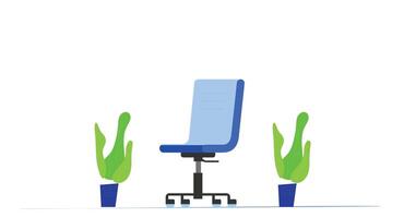 Flat design illustration of a single chair with decorative elements like plants, cushions, and lights placed around it, creating a cozy, stylish atmosphere on a clean isolated background. vector