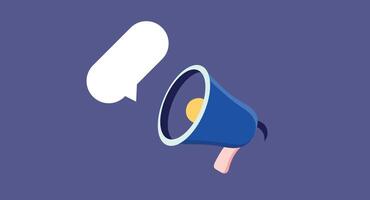 Flat design illustration of a microphone and speaker setup symbolizing marketing, promotion, public speaking, and audio communication, set against a clean, solid background for modern appeal. vector