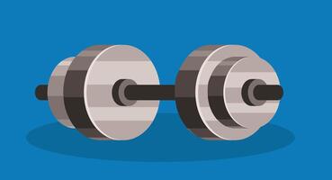 Flat design illustration of a single dumbbell centered on a solid background, showcasing minimalist fitness gear used for strength training, exercise, and home or gym workouts. vector