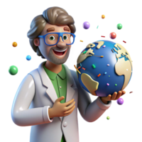 extraordinary minimalist Scientist Holding Earth Globe Transparent Background detailed png