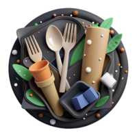 impressive minimalist Compostable Cutlery Set Flat Lay Isolated high resolution png