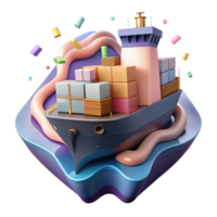vibrant modern Cargo Ship at Sea Isolated with Realistic Lighting high quality png