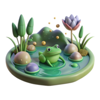 wonderful abstract Pond Ecosystem with Frog Cutout Transparent Element professional png