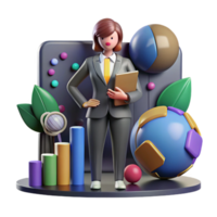 serene rustic Businesswoman Silhouette with Global Economy Chart Isolated Element professional png