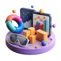 magnificent minimalist Virtual Reality Data Visualization Charts and Graphs Isolated Element professional png