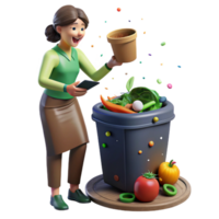 vibrant modern Woman Composting Food Scraps Side View with Transparent Background exclusive png