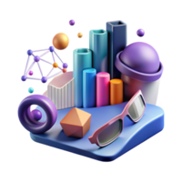 beautiful artistic Virtual Reality Data Visualization Charts and Graphs Isolated Element professional png