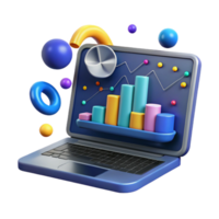 wonderful modern Laptop Displaying Data Chart Blue Transparent Background png