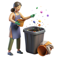 impressive rustic Woman Composting Food Scraps Side View with Transparent Background premium png