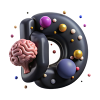 vibrant creative D Brain Render with Transparent Background original png