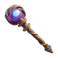 intense serene Photorealistic, professional render of a single, magic staff, twisted wood, glowing orb at the top with Transparent Background perfect clarity png