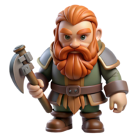 spectacular harmonious nordic Concept art style, isolated cutout of a fantasy dwarf with a long braided beard and a battle axe with Transparent Background sharp png