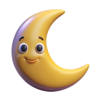 impressive melancholic elegant Smiling crescent moon character with pointed tips. Flat color, clean lines, minimal design with Scalable Design. high resolution png
