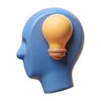dramatic whimsical art deco Human head silhouette with a lightbulb inside. Crisp edges, flat color, single-weight stroke with Scalable Design. refined png