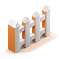 joyful impressive Flat color isometric fence with clean lines and white pickets with Scalable Design. luxury png