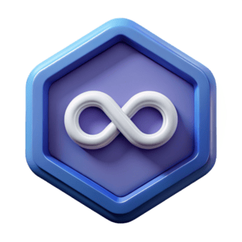 dramatisch uitblinken achthoekig insigne met een gestileerde oneindigheid symbool. knapperig randen, schaalbaar, enkel gewicht beroerte met schaalbaar ontwerp. png