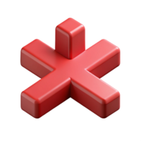 spectacular intense organic Symmetrical isometric cross, minimal design, red with Scalable Design. studio quality png