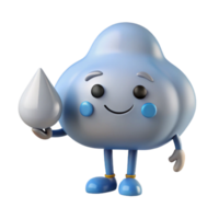 picturesque mid-century Cloud character with a single raindrop. Clean lines, flat color, minimal design with Scalable Design. precision png