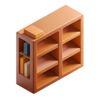 distinguished rustic Isometric bookshelf, flat brown color, crisp edges, geometric with Scalable Design. expertly shot png