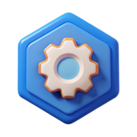 majestic coastal Pentagon badge with a simple gear icon. Minimal, single-weight stroke, clean lines with Scalable Design. fine detail png