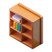 serene contemporary Scalable isometric bookshelf, sharp edges, brown with Scalable Design. crisp png