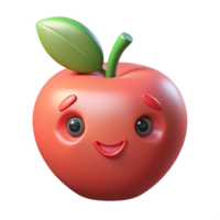 reflective serene Apple character with a leaf and stem. Crisp edges, flat color, minimal with crisp png