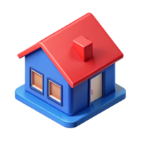 enchanting tranquil surreal Isometric house with bright red roof and blue walls. Flat color, clean lines with Scalable Design. professional png