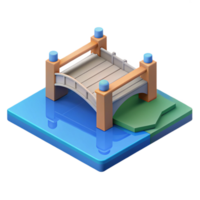 elegant calm artistic Isometric bridge over water. Flat color, clean lines with Scalable Design. museum quality png