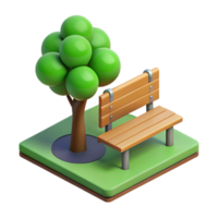 acclaimed geometric Isometric park bench under a tree. Flat color, crisp edges with Scalable Design. authentic png