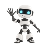 A friendly robot with white and black design waves cheerfully, showcasing its futuristic and approachable appearance. Its glowing blue eyes add touch of charm png