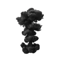 A dense, dark smoke cloud rises against transparent background, creating dramatic and mysterious effect. swirling patterns suggest movement and energy png