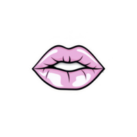 A vibrant illustration of glossy pink lips with playful expression, set against plain background. bold colors and cartoon style create fun and eye catching design png