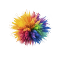 A vibrant explosion of colorful powder creates dynamic, abstract flower like shape against transparency background, showcasing spectrum of hues from yellow to blue png